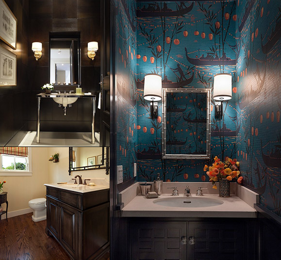 3 powder rooms showing alternative materials use