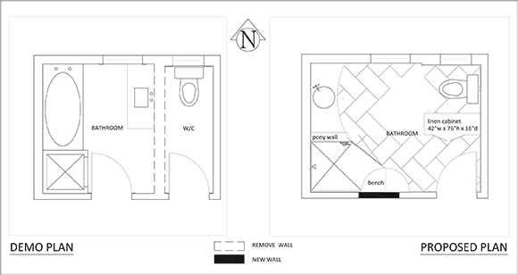 San Francisco bathroom remodel floor plans by Kimball Starr Interior Design