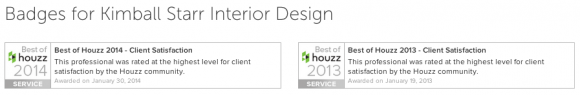 Best of Houzz awarded to Kimball Starr Interior Design for Best Customer Service 2013 & 2014