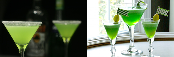 2 drinks paired with a San Francisco condo's chartreuse green colors