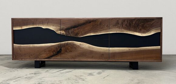 Custom 3 door credenza created from fallen and reclaimed wood created by Fallen Industries.
